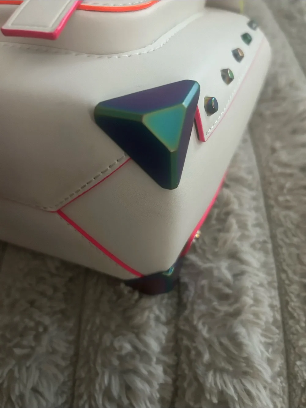 Michael Kors Manhattan Medium Optic White Neon Rainbow Leather Satchel